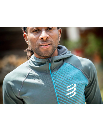 3D Thermo Seamless Hoodie Zip - BLACK/MAGNET MOSAIC BLUE 