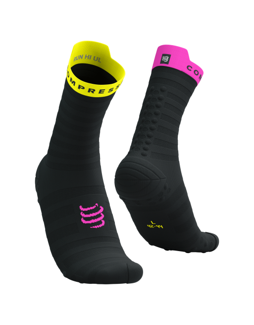 Pro Racing Socks v4.0 Ultralight Run High - BLACK/SAFE YELLOW/NEO PINK 